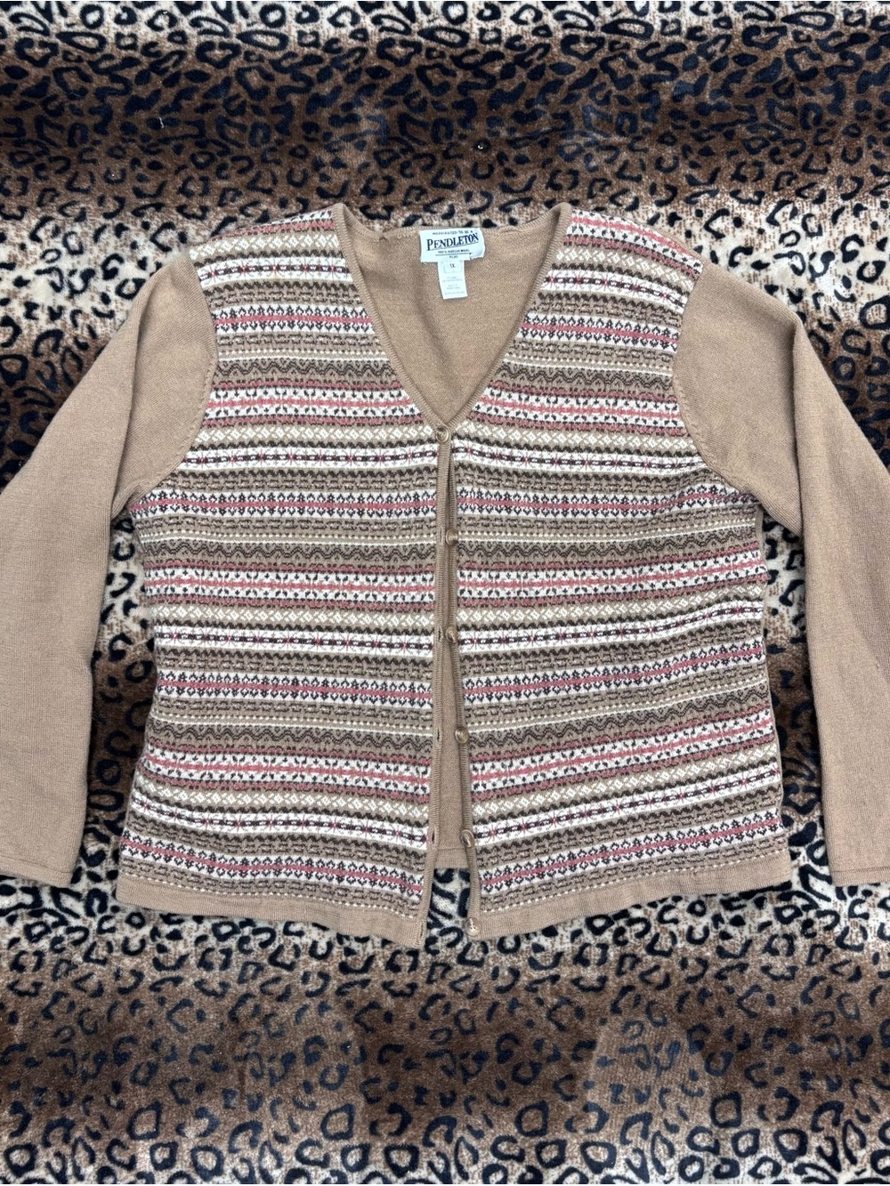 Vintage Pendleton Tan Multicolor Fair Isle Cardigan
